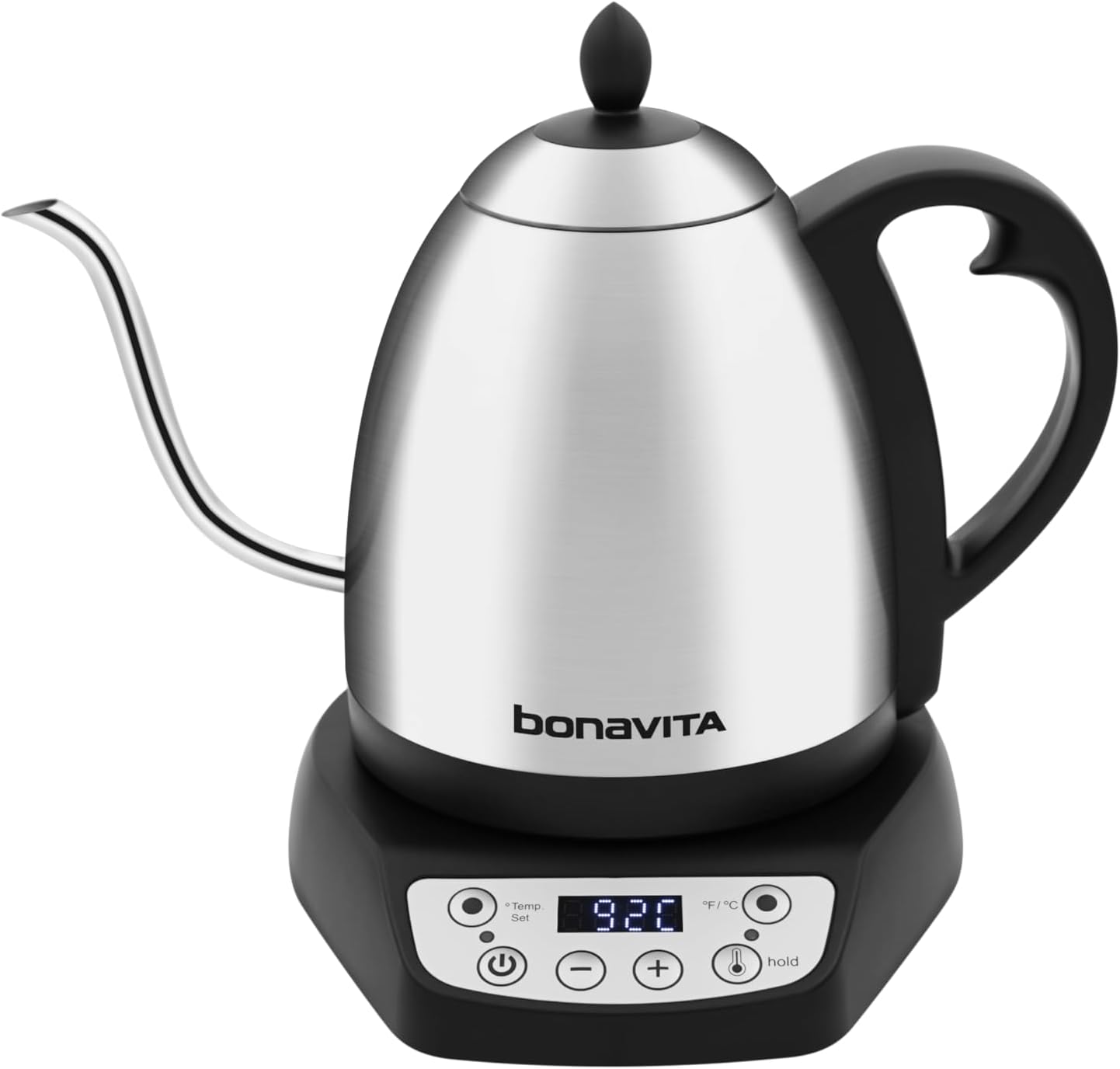 1L Digital Variable Temperature Gooseneck Electric Kettle for Coffee Brew and Tea Precise Pour Control, 6 Preset Temps, Café or Home Use, 1200 Watt, LED Panel, Stainless Steel Plastic Black