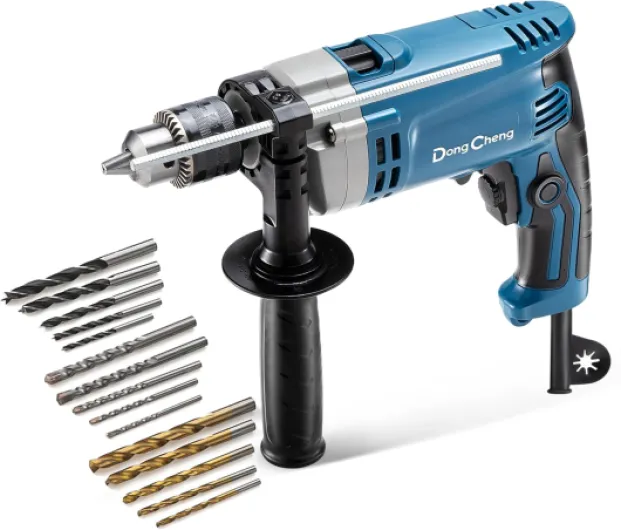 DongCheng Hammer Drill 6A,1/2 Inch Keyed Chuck, 0-3000 RPM/45000 BPM Impact Drill with 15PCS Drilling Bits for Brick Wall, Metal & Wood, DZJ05-13