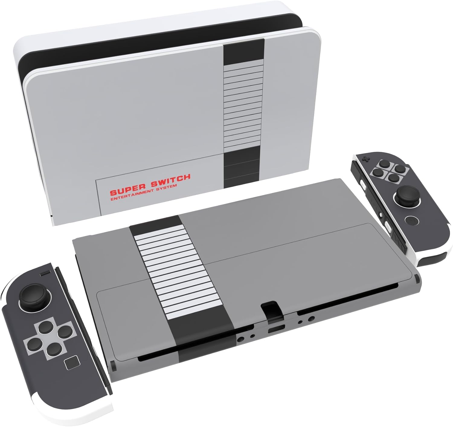 Full Set Protective Stickers for Nintendo Switch OLED Model, Customized Vinyl Decal Skins for Switch OLED Console & Joycon & Dock & Grip - Classics NES Style