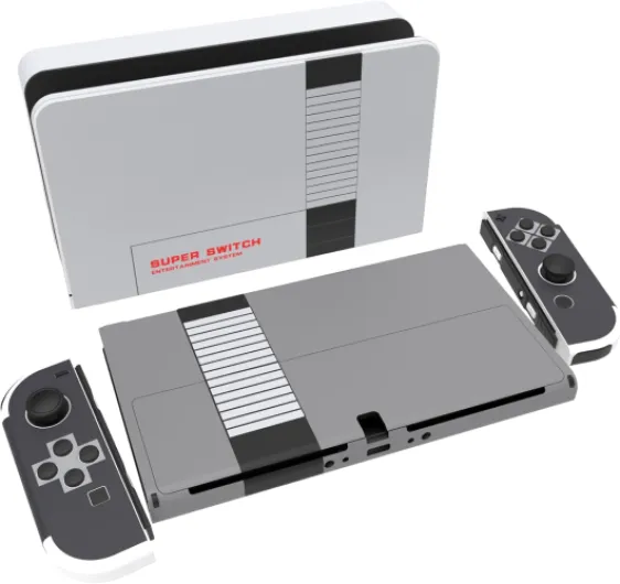Full Set Protective Stickers for Nintendo Switch OLED Model, Customized Vinyl Decal Skins for Switch OLED Console & Joycon & Dock & Grip - Classics NES Style