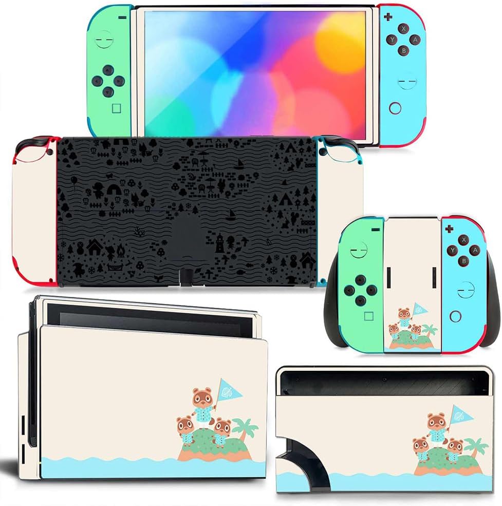 Cute Kawaii Cartoon Skin Sticker Full Set Protective Film Compatible with Nintendo Switch OLED Console & Joy Con Controller & Dock (Crossing, Switch OLED) Switch OLED Crossing