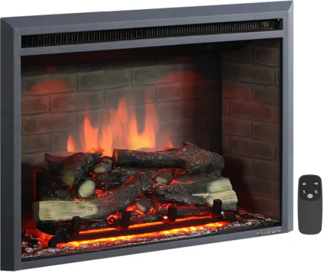 Western Electric Fireplace Insert with Fire Crackling Sound, Remote Control, 750/1500W, Black, 33 1/16 Inches Wide, 25 9/16 Inches High 33"