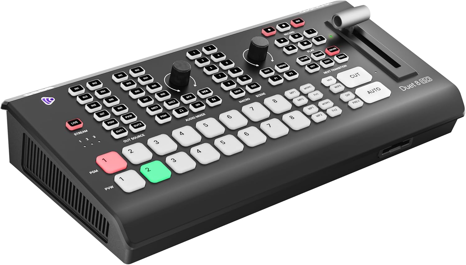 GoStream Duet 8 ISO, 8 Channels Video Switcher with 4 4K-HDMI, 4 SDI, and 4 NDI HX/ 4 SRT/ 4 RTMP/ 2 Webcam - 2 XLR Audio, 8 Layouts, Isolated Recording, Podcast Unit for YouTube, Facebook