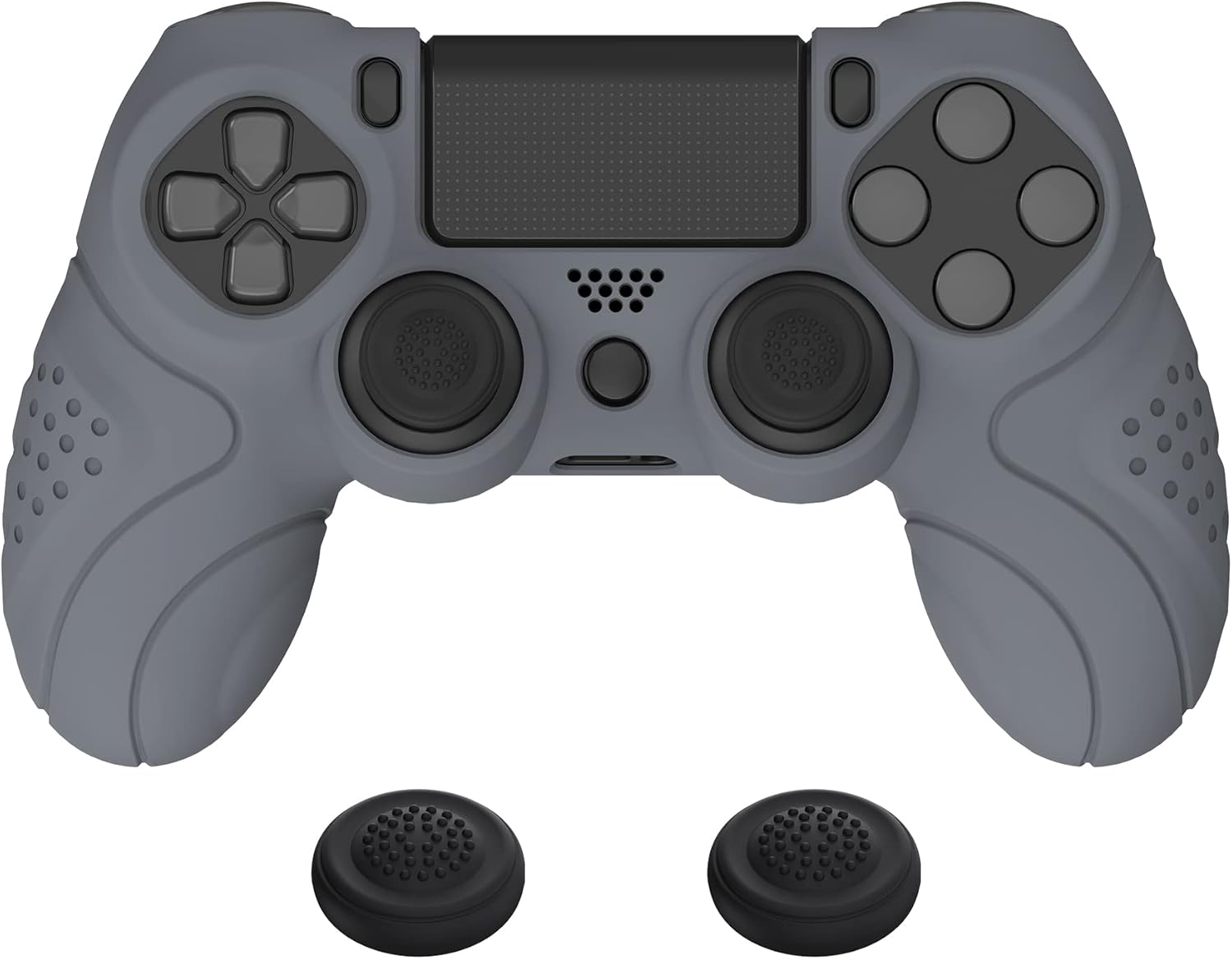 Guardian Edition Gray Ergonomic Soft Anti-Slip Controller Silicone Case Cover for ps4, Rubber Protector Skin with Joystick Caps for ps4 Slim/Pro Controller