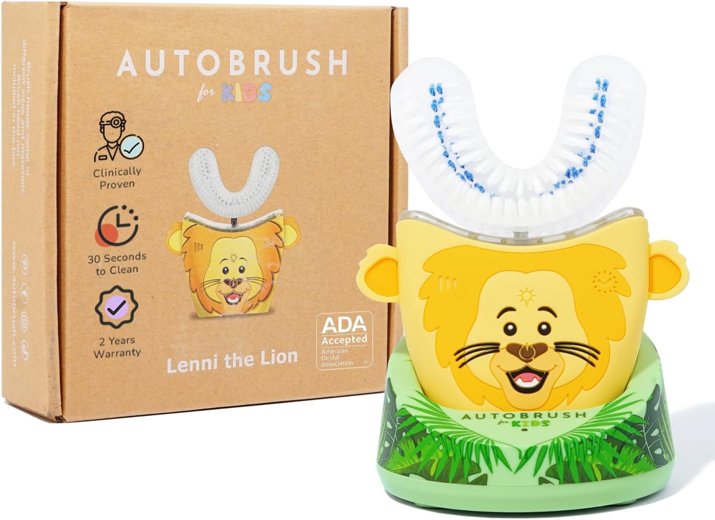 Kids Electric Toothbrush – Only ADA Accepted U-Shaped Toothbrush, Clinically Proven Up to 5.1X Better Cleaning, 30 Seconds, Full-Mouth 360 Coverage, LED Lights, Music, Ages 6-8, Lion