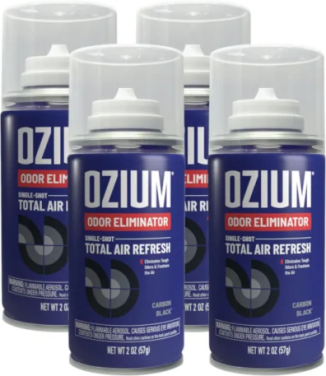 Air Freshener Odor Eliminator, 2oz Single Shot Total Air Refresh & Car Air Freshener – Carbon Black – 4 Pack
