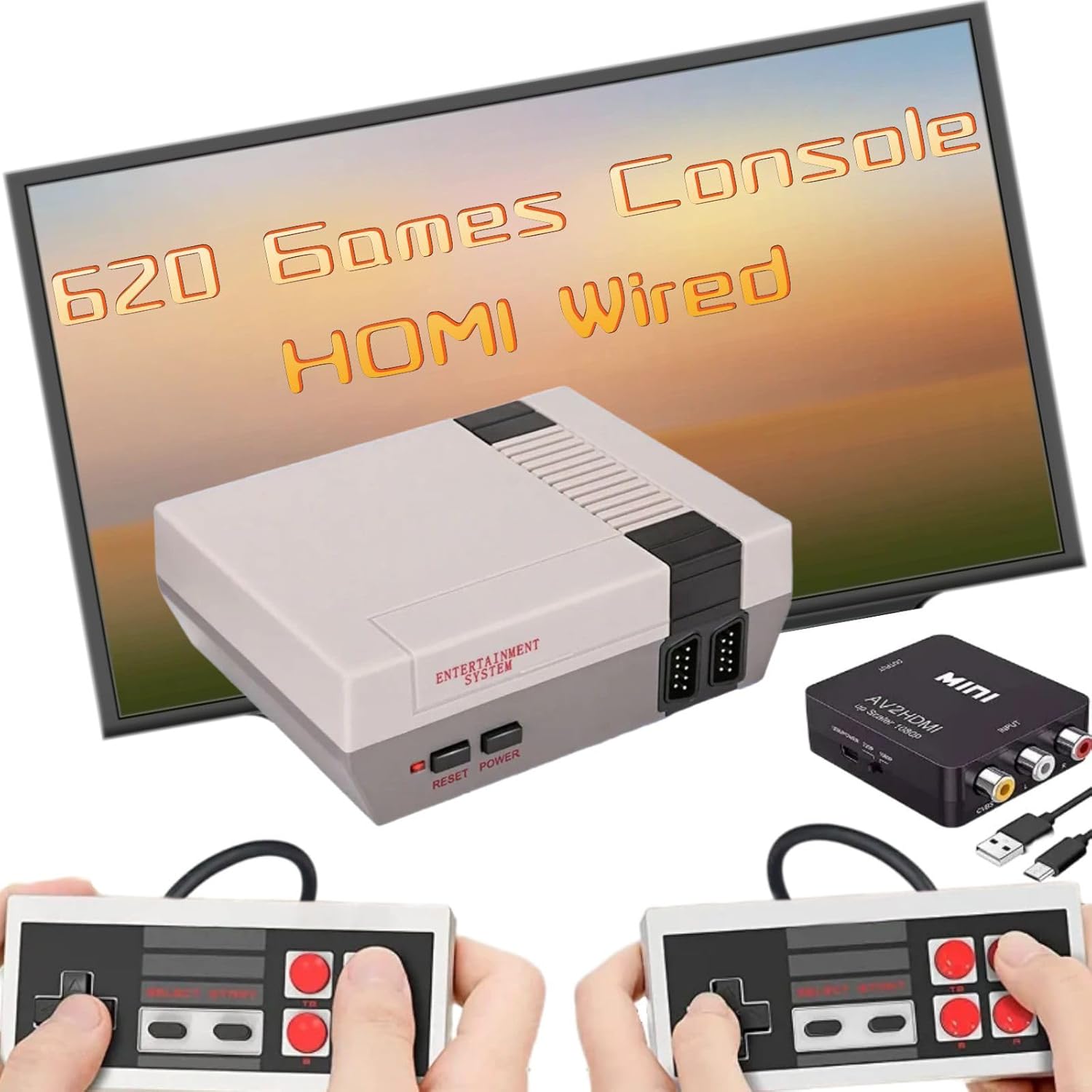 Retro Game Console with 620 Video Games,Classic Mini Game System with Wired Controller,HDMI and AV Output Plug and Play Video Games (Ash Grey)