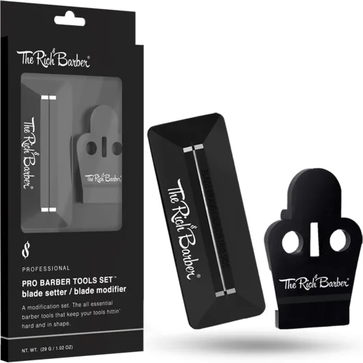 Pro Barber Tools Set - Accessories Kit with 1-Minute Blade Modifier & 10-Second Blade Setter - Zero Gap Trimmer Alignment Tool, Blade Sharpener Block - Professional Barber Supplies Black - Compatible With Andis T Outliner & Outliner II
