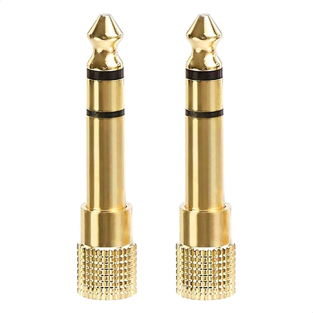 Gold Plated 6.35mm 1/4 Male to 3.5mm 1/8 Female audio Stereo Headphone Adapter - 2-Pack Gold 3.5Mm (Pack Of 2)
