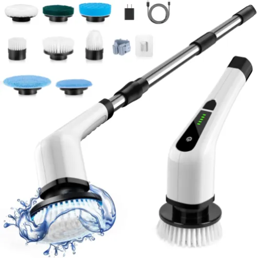 Electric Spin Scrubber, Cordless Cleaning Brush Scrubber for Home, 8 Replaceable Brush Heads-90Mins Work Time, 3 Adjustable Size, 2 Speeds for Bathroom Shower Bathtub Glass Car Large Scrubber