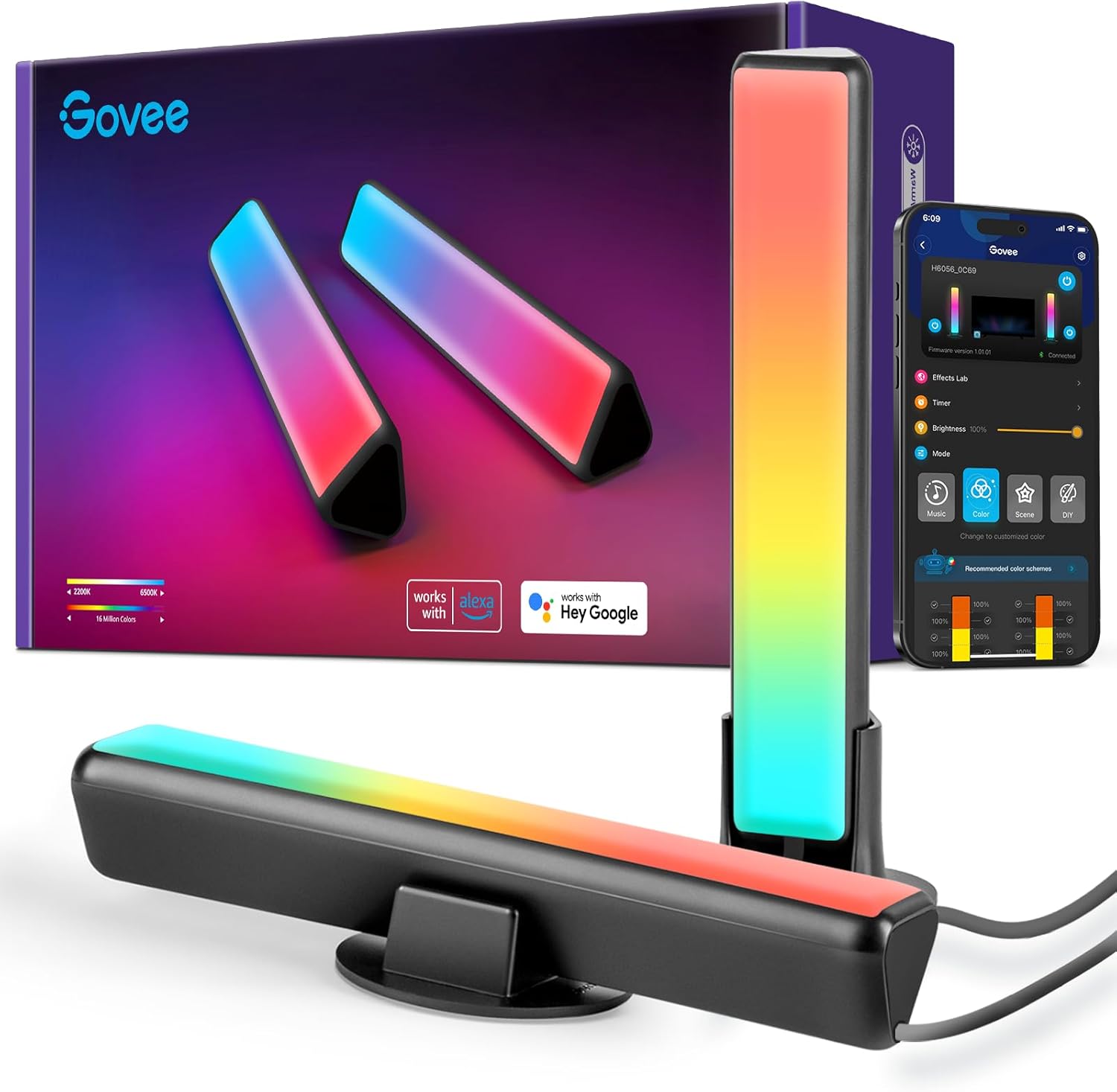 Smart LED Light Bars, Work with Alexa and Google Assistant, RGBICWW WiFi TV Backlights with Scene and Music Modes for Gaming, Pictures, PC, Room Decoration