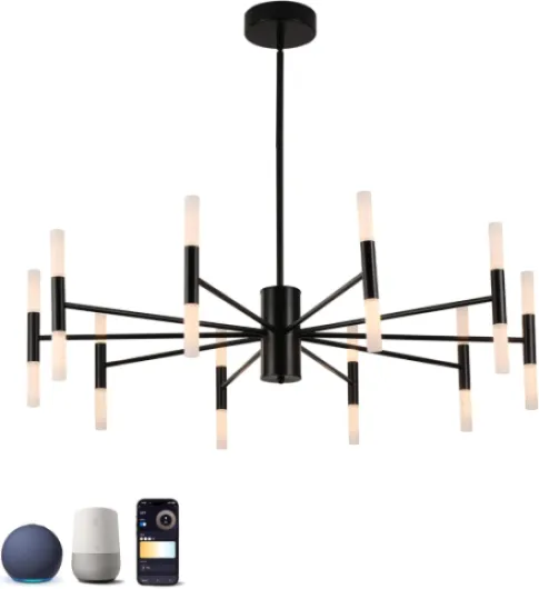 Modern Sputnik Chandelier Mid Century Black Chandeliers for Dining Room Living Room Kitchen Bedroom Support APP Voice Control Dimmable Smart LED Light Fixture(GB1337YY20-BK) 20-Light Black