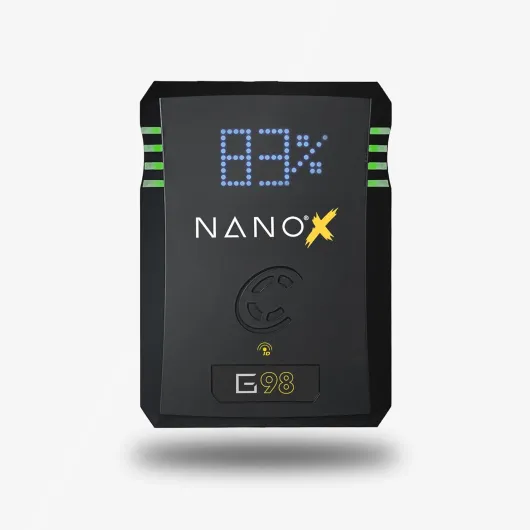 Core NANOG98X, 98wh Micro Sized Gold-Mount Smart Battery Pack, 14.8v 6.6Ah - 10A Draw with EmLED® Fuel Gauge, USBCPD and Ptap