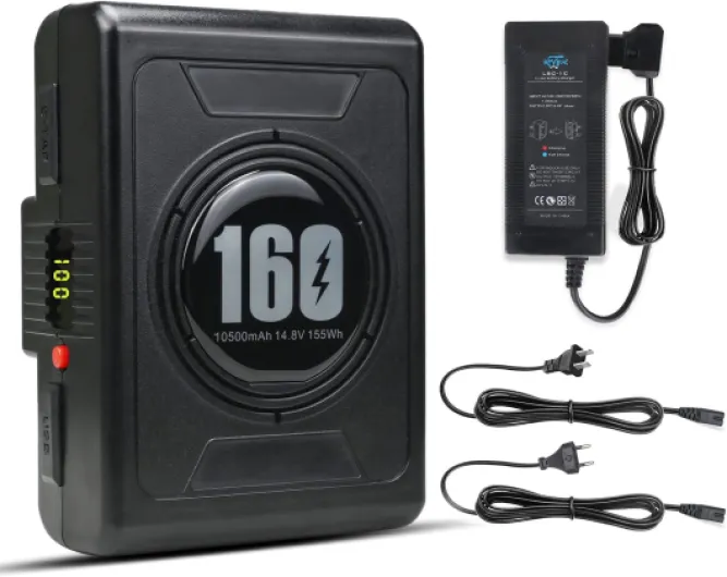 155Wh(10500mAh) Gold Mount Battery with D-tap Charger and D-Tap Output Cable for DSLR Camera Camcorder Broadcast LED Light Replacement Brick