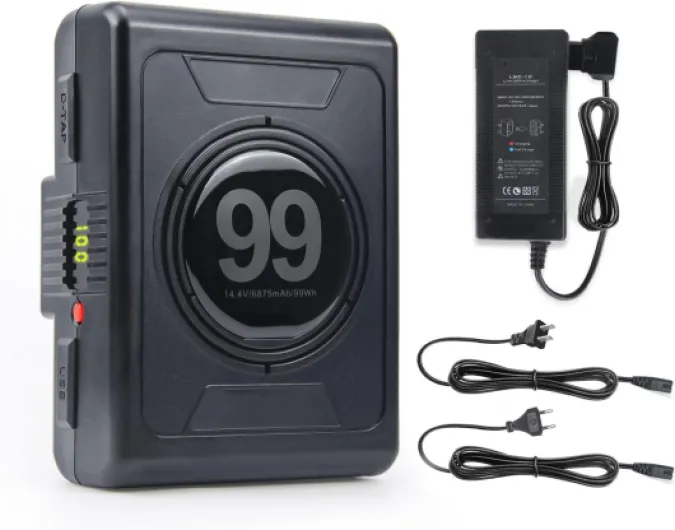 99Wh(6875mAh) Gold Mount Battery with D-tap Charger and D-Tap Output Cable for DSLR Camera Camcorder Broadcast LED Light Replacement Brick