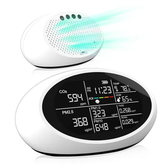 18 in 1 Air Quality Monitor Indoor, Portable CO2 Detector for CO2, Temperature (°F), Humidity, VOC, PM2.5, PM1.0, PM10 & Time Display, 【Dual Chip & High Accuracy】Air Quality Tester for Home White