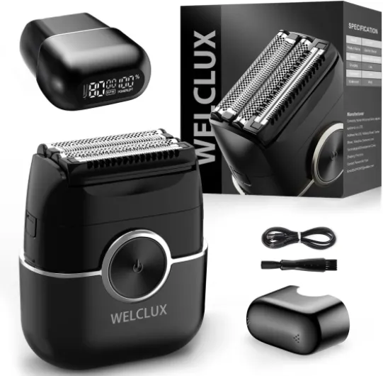 Electric Foil Shaver for Men: Portable Electric Razor for Beard/Face - 4 Floating Blade LED Display USB-C Fast Rechargeable - IPX7 Waterproof for Travel & Home Deep Black