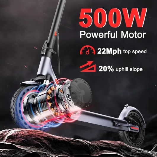 Electric Scooter, 8.5" /10" /14" Tire, 16/19/22 Mph Top Speed, 12/16/21/27/28/49/50 Miles Long Range, Folding Escooter for Adults and Kids with Seat Bag, Dual Braking, Dual Suspension, App 10Inch Solid Tires-10.5Ah