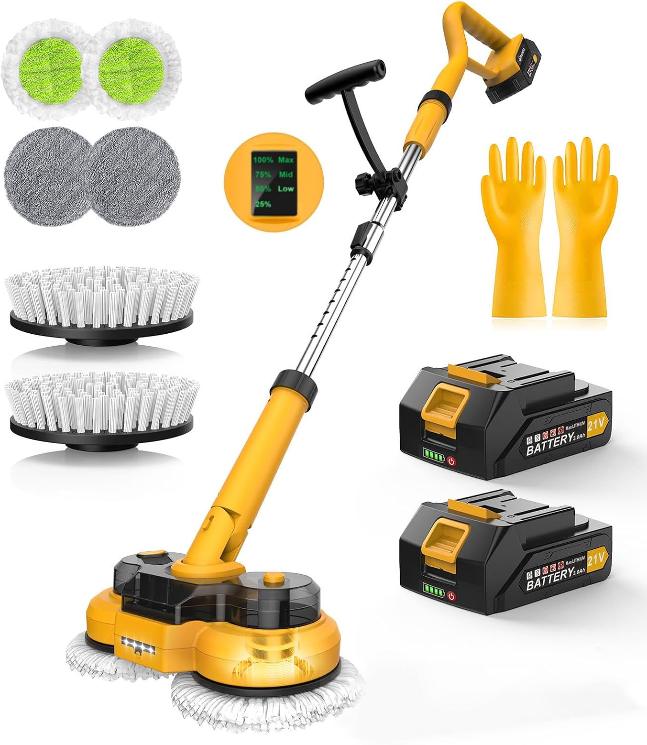 6000mAh Battery Cordless Electric Mop M1 Pro, 800RPM Electric Power Scrubber & Mops for Floor Cleaning, Automatic Spin Mops with Smart Display,Rotating Mop with LED Light & Water Spray Mop with 50-inch Handle