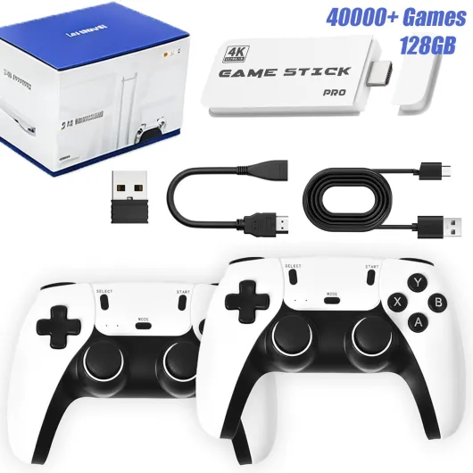2026 Upgrade Retro Game Stick, 128 GB, with 40,000+ Built-in Classic Video Games, Retro Gaming Console with 23 Emulators, Plug & Play for TV Video Gaming Stick HDMI Output with Dual 2.4G Controllers white 1