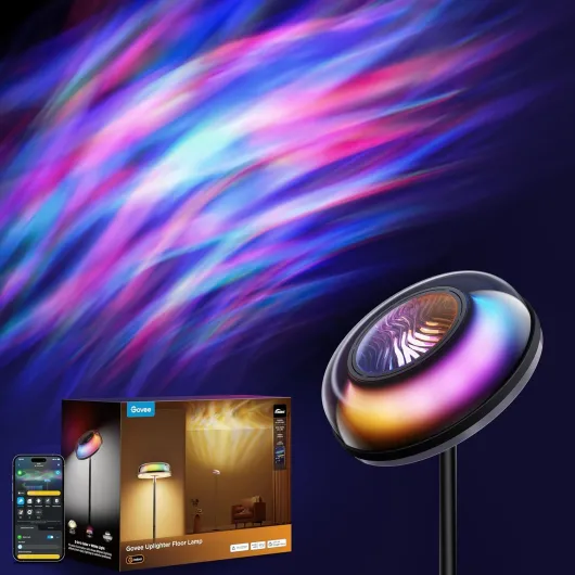 Uplighter Floor Lamp for Living Room, RGBIC Ripple Projector, Floor Lamp for Bedroom, Compatible with SmartThings, Alexa, and Matter, LED Modern Corner Floor Light, Warm Cool White Standing Lamp