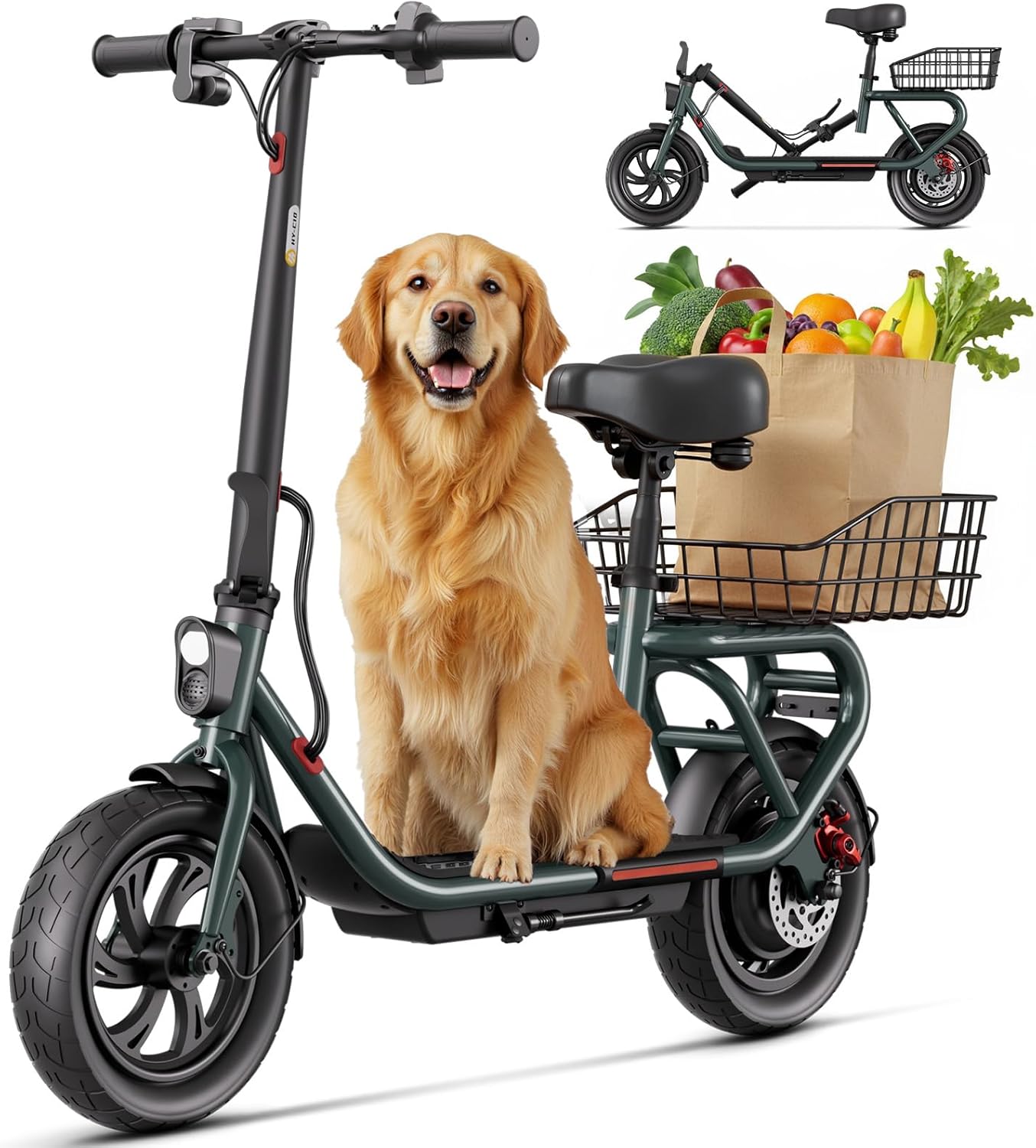 TST Electric Scooter with Seat, Peak 700W Motor, Up to 19MPH & 20 Miles Range,12" Pneumatic Tires, Adults Foldable Commuter Scooter with Basket & Adjustable Seat 12" Tires-19MPH-With Seat-Black