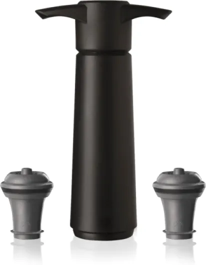Original Wine Saver with 2 Vacuum Bottle Stoppers – Black Wine Preserver Pump for Red or White Wine – Manual Air Remover System – Airtight Seal – Keep Wine Fresh Longer Black 2 Stoppers