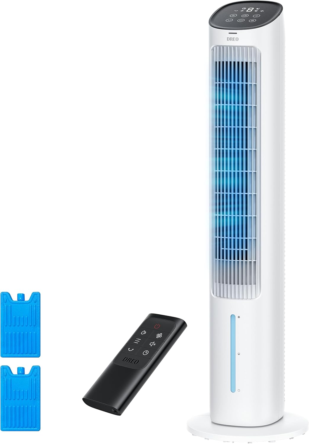 Portable Air Conditioners Fan, 40” Standing Fans that Blow Cold Air, Portable AC，80° Oscillating Evaporative Air Cooler，Removable Water Tank, Ice Packs, Remote Control, 4 Speeds, 7H Timer, White