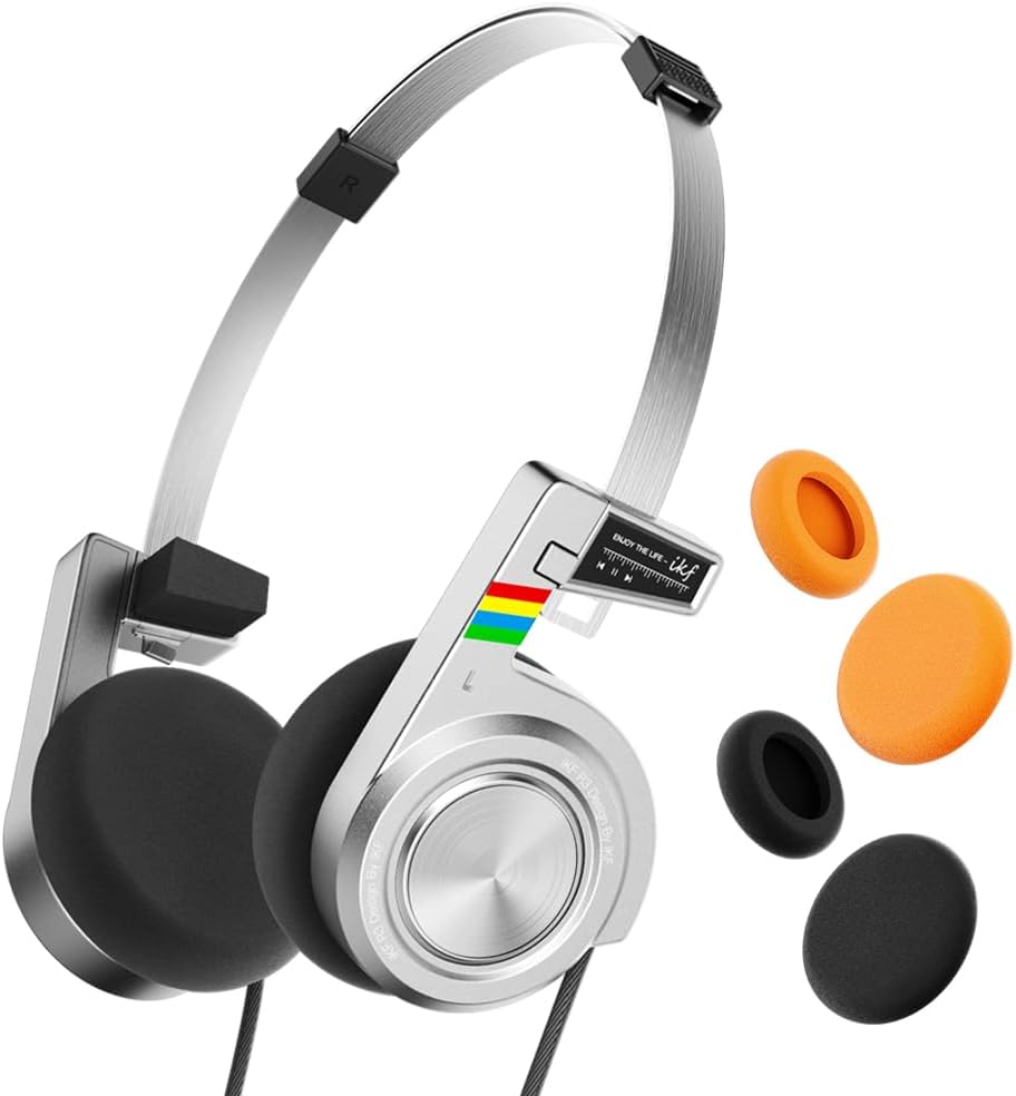 R3 Classic Retro Bluetooth Headphones, Foldable Lightweight Wireless Headset,Vintage, Volume Control,60 Hours Playback, Noise Isolation, with Microphone, Throwback 80s 90s Design(Slivery) Silvery