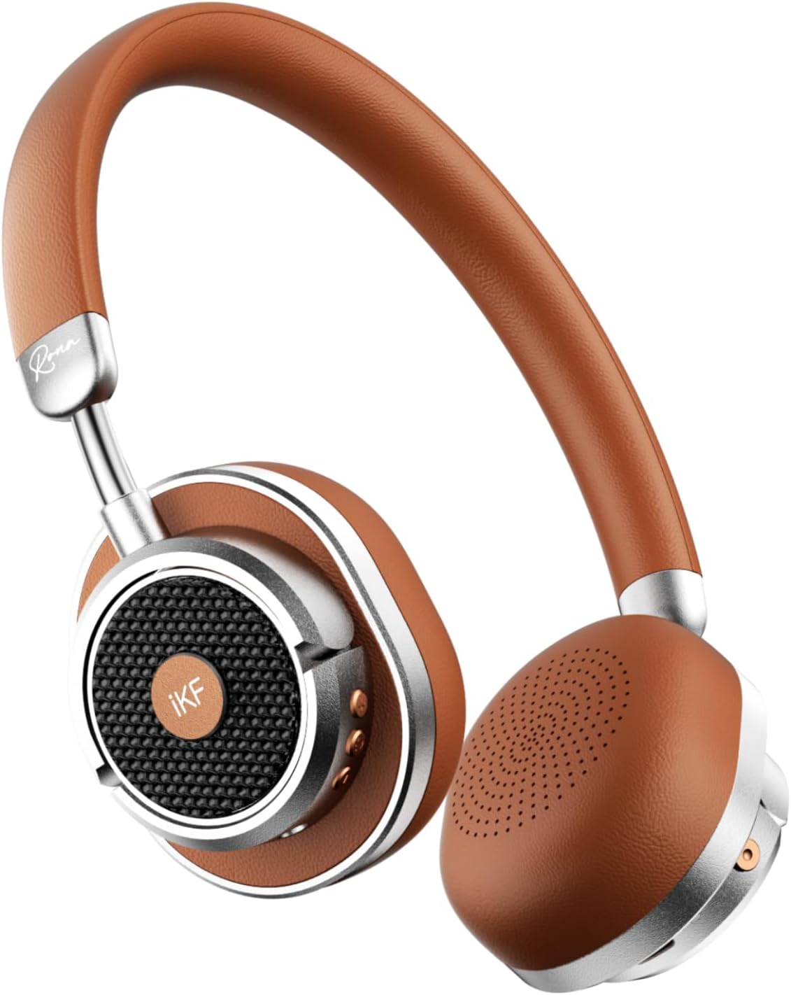 Rona Retro Classic Active Noise Cancelling Wireless Headphones, Bluetooth On Ear Headset with Mic,75H Playback, Metal Vintage Design,3D Movie Sound,Wired,for Small Heads & Teens (Brown)