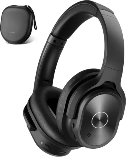 Active Noise Cancelling Headphones, 40H Playtime Wireless Bluetooth Headset with Deep Bass Hi-Fi Stereo Sound,Comfortable Earpads for Travel/Home/Office (Black) Full black