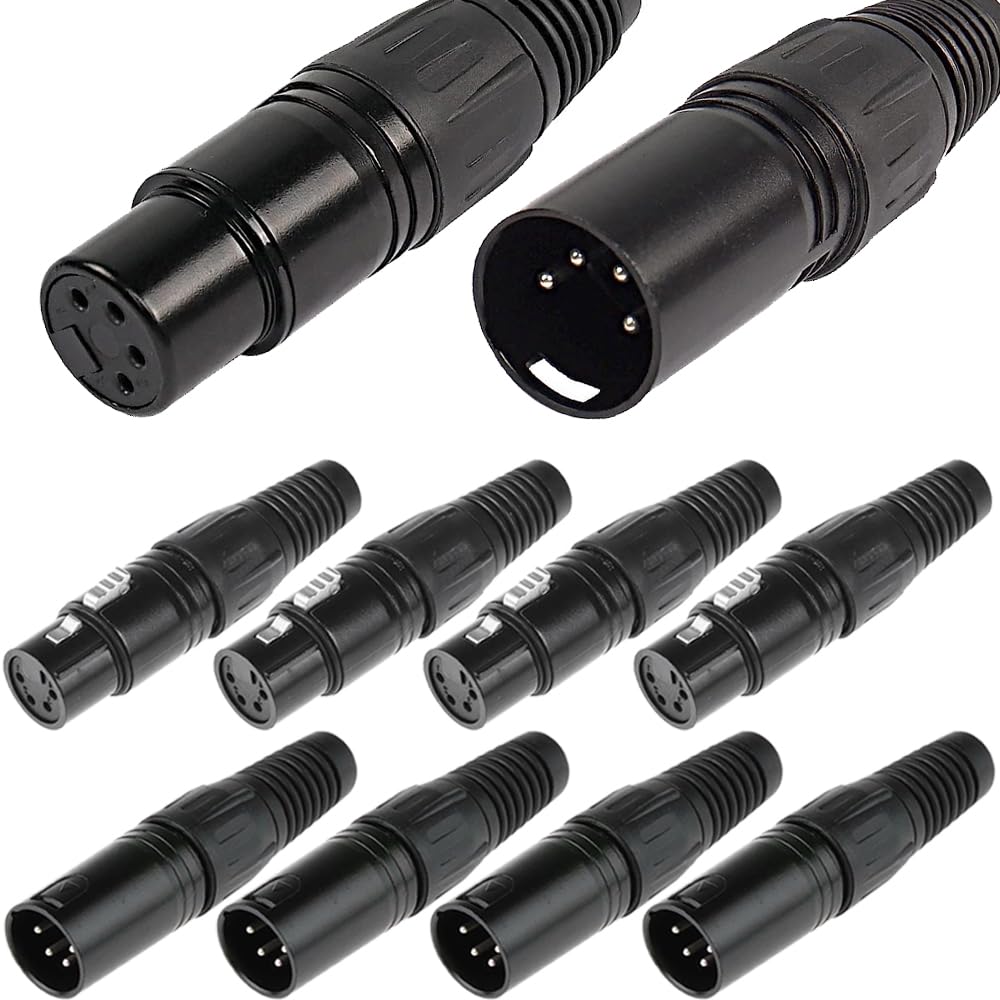 4 Pin XLR Female Plugs Connectors & 4 Pin XLR Male Plugs Connectors, 4 Pin XLR Male Female Plug Audio Mic Microphone Connector for Speaker, Microphone, Camera, Amplifier (8 Pack) 4 Pin XLR Plugs Connectors
