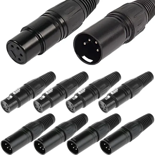4 Pin XLR Female Plugs Connectors & 4 Pin XLR Male Plugs Connectors, 4 Pin XLR Male Female Plug Audio Mic Microphone Connector for Speaker, Microphone, Camera, Amplifier (8 Pack) 4 Pin XLR Plugs Connectors