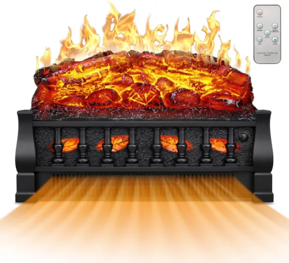 21 Inches Electric Fireplace Insert Log Heater Set, Freestanding Heater with Adjustable Flame Brightness and Flicker Speed, 750w/1500w Heating, Overheat Protection, Remote Control Traditional Brown 21" W