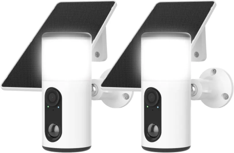 Floodlight Camera with Solar Panel, 4MP Battery Powered Security Cameras for Home Security, 2 Way Audio, PIR Motion Sensor, 2.4G/5G Dual Band WiFi, SD/Cloud Storage(2 Pack)