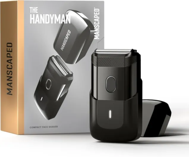 ® The Handyman™ Compact Face Shaver – Portable Men’s Travel Facial Hair Groomer, USB-C Rechargeable Razor, Electric Foil Face Shaver, Waterproof, Cordless, Dual-Action SkinSafe® Foil Blades Tuxedo Black
