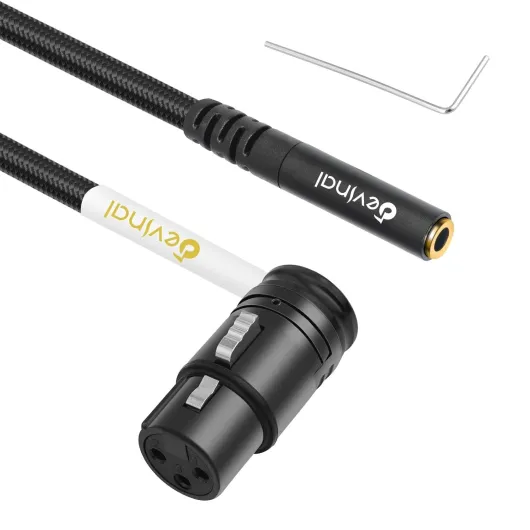 Rotatable Right-Angle XLR to 1/8" Female Cable, Adjustable-Angle Low-Profile XLR Female to 3.5mm Microphone Adapter Connector, 1 FT 35F XLRF