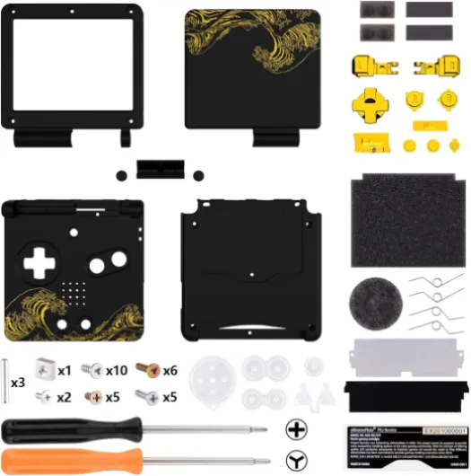 IPS Ready Upgraded eXtremeRate Custom Replacement Housing Shell for Gameboy Advance SP GBA SP – The Great GOLDEN Wave Off Kanagawa - Black Compatible with Both IPS & Standard LCD – No Console & Screen