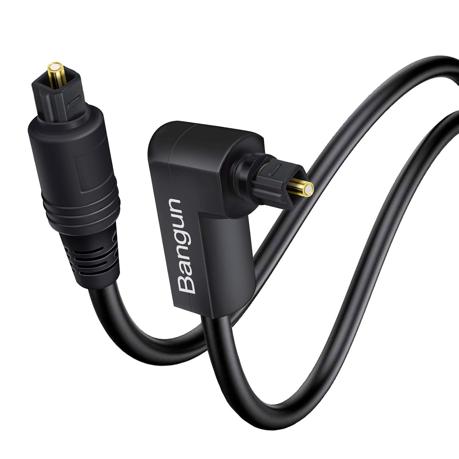 90 Degree Optical Audio Cable 12ft, Slim Digital Audio Optical Cable, SPDIF Cable, 360 Degree Right Angle Fiber Optic Toslink Cord for Sound Bar, TV, PS4, Xbox, Home Theater 12ft One Right Angle Plug