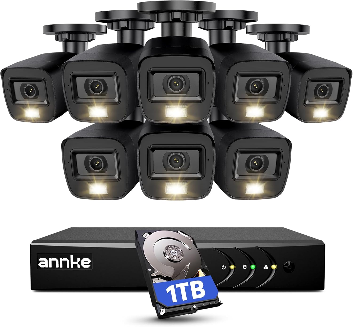 3K Lite Wired Security Camera System Outdoor with AI Human/Vehicle Detection, 8CH H.265+ DVR and 8 x 1920TVL 2MP IP67 Home CCTV Cameras with Smart Dual Light, Color Night Vision, 1TB Hard Drive