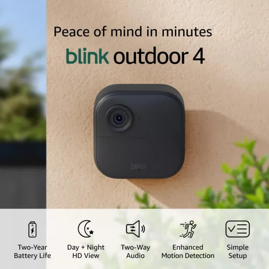 Outdoor 4 (4th Gen) + Blink Mini – Smart security camera, two-way talk, HD live view, motion detection, set up in minutes, Works with Alexa – 6 camera system + Mini (Black) Black 6 camera system + Mini