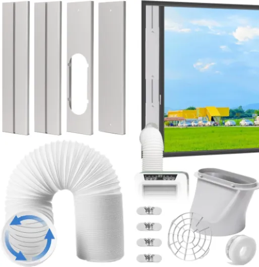 Portable AC Window Vent Kit, Adjustable Vertical/Horizontal Sliding Window Kit Plate for AC Unit, Seamless Portable AC Window Seal With 5.9 Inch Diameter, 59 Inch Length Exhaust Hose 59'' Kit Exhaust Hose