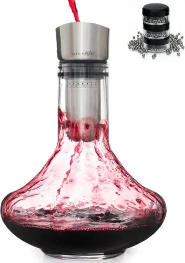 Crystal Wine Decanter with Aerator Pourer - Premium Hand-blown Lead-free Glass Wine Decanter Set for Red Wines - Carafe with Lid Filter for Smooth Pouring - Stainless Steel Spout Included