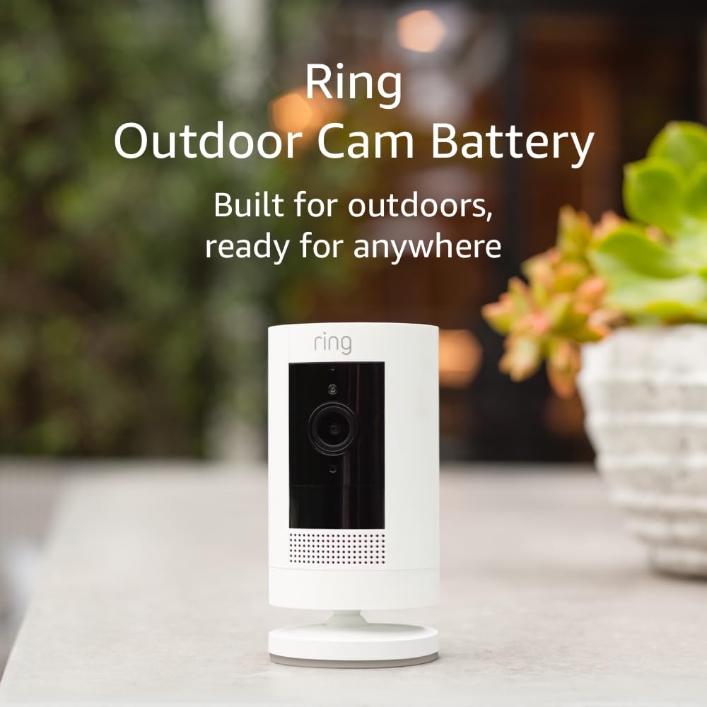 Outdoor Cam (Stick Up Cam), Weather-resistant home or business security camera, outdoor ready, Live View, Color Night Vision, Two-Way Talk, motion alerts, Works with Alexa, White 1 Camera