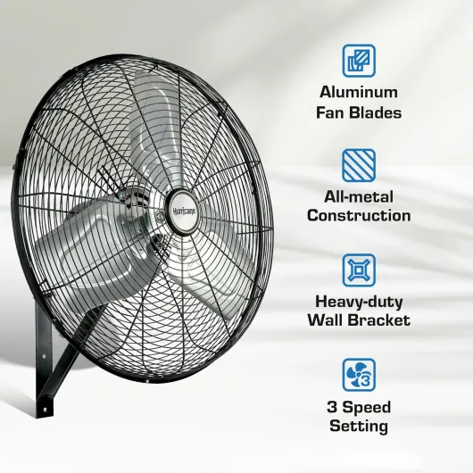 Pro 30-Inch Commercial Grade Oscillating Wall Mount Fan, Black – Heavy-Duty All-Metal Corded Electric Air Cooling Unit for Home, Garage, Greenhouse, or Workshop 30" Pro Commercial Grade