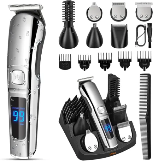 Beard Trimmer for Men, Waterproof Electric Razor for Nose, Body, Face & Mustache, Cordless Hair Clippers Shavers Grooming Kit, Gifts for Men Husband Father Silver