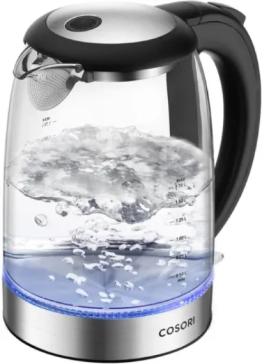 Electric Kettle, No Plastic Contact With Water, Wide Mouth For Easy Cleaning, Auto Shut Off, 1.7L Tea Kettle & Hot Water Boiler, Water Heater & Teapot, Borosilicate Glass, Black, 1500W 1.8 Quarts Black