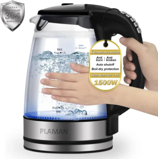 1500W Electric Kettle with Temperature Control - 6-Temp Presets for Tea/Coffee, Double Wall Cool-Touch, 4H Keep Warm, 1.7L Borosilicate Glass & BPA-Free, Fast Boil for Home/Office Black