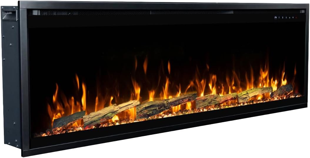 Sideline Elite Pro 60" Smart Electric Fireplace- Wall-Mount/Recessed Installation- 6 Realistic Flame Colors- 13-Color Down Lighting- Crackle Sound- 1,500W Heater