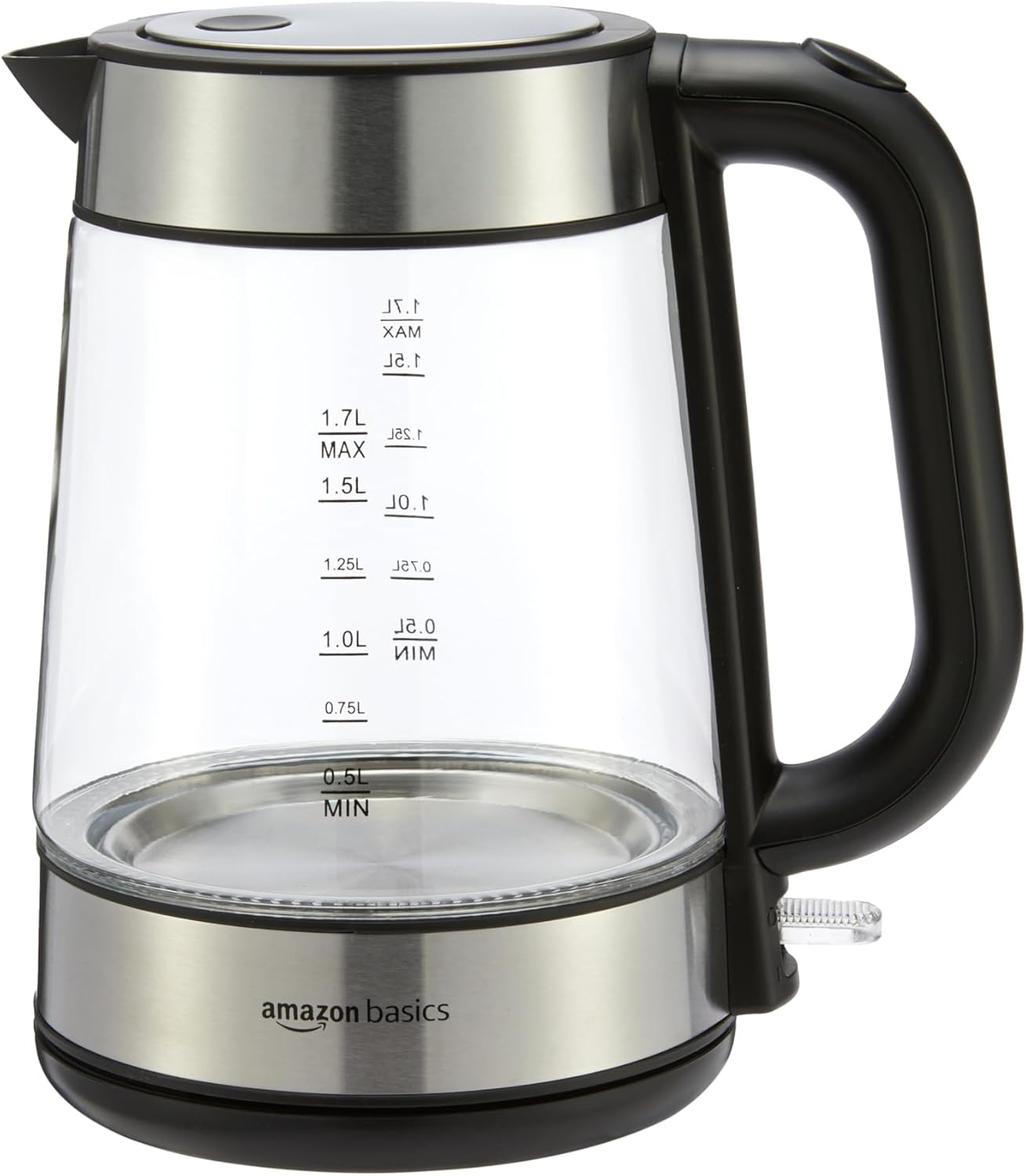 Electric Kettle with Glass Carafe for Tea and Coffee, BPA-Free, Fast Boiling, Auto Shut-Off, 1.8 Quarts, 1500W, Black and Silver Glass Carafe 1.8 Quarts